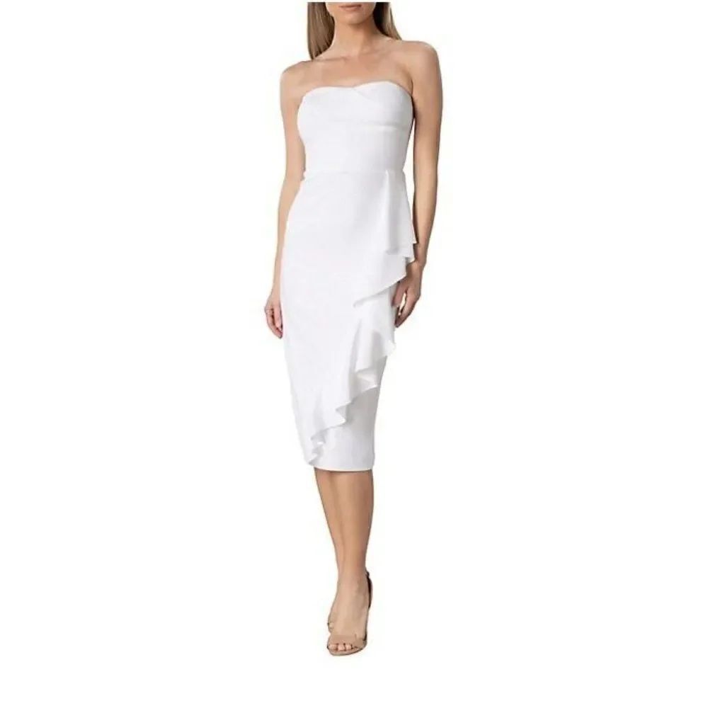 Dress The Population Womens Liv Ruffled Midi Dress Strapless XL White NWT